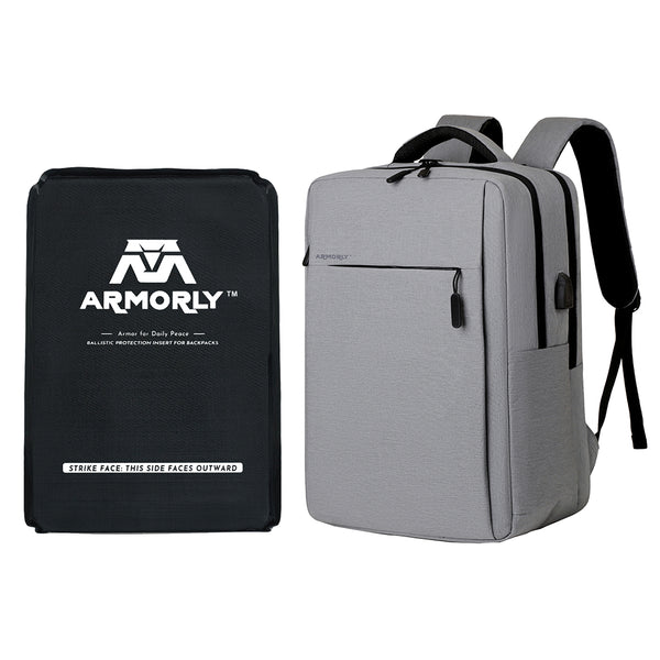 Business/Travel Backpack Silver Grey + Level IIIA Bulletproof Insert Combo