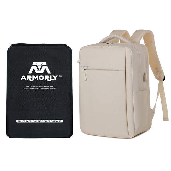 Business/Travel Backpack Ivory + Level IIIA Bulletproof Insert Combo