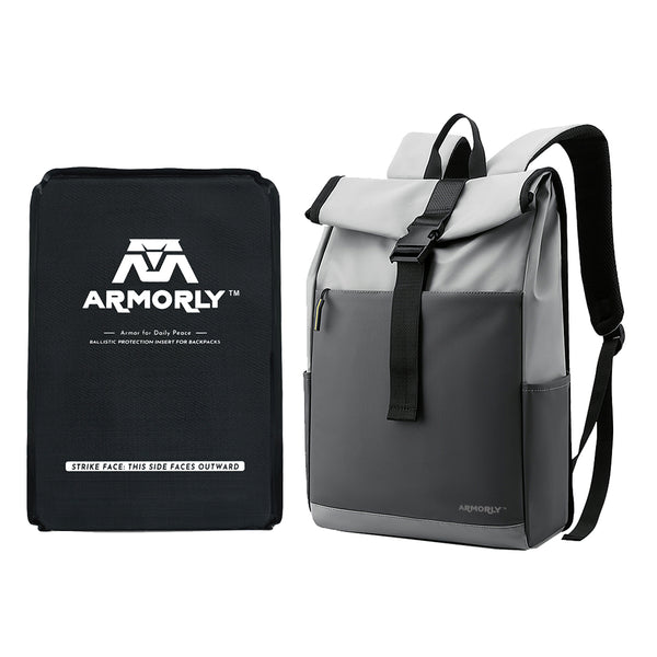 Casual/Urban Backpack Grey + Level IIIA Bulletproof Insert Combo