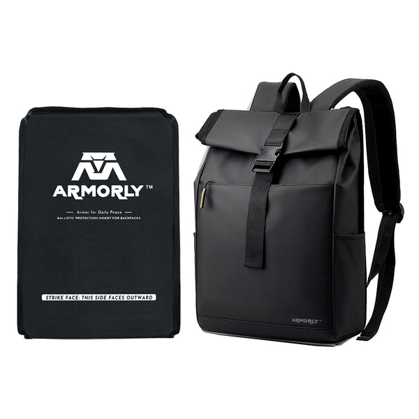 Casual/Urban Backpack Black + Level IIIA Bulletproof Insert Combo